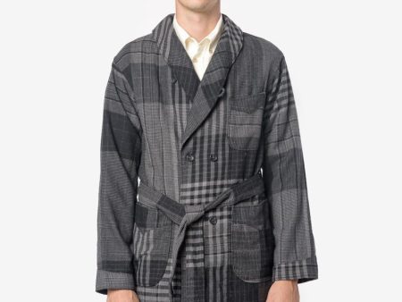 Wool Plaid Robe in Grey Black Online now