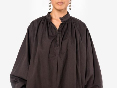 Balloon Sleeve Blouse in Charcoal For Discount