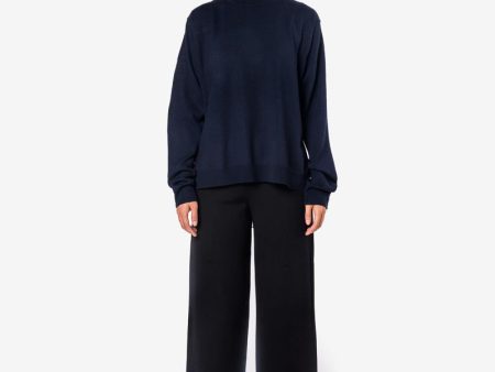 Wool Combo Pullover in Navy Cheap