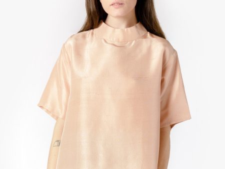 Amber Short Sleeve Silk Mockneck Top in Peach For Discount